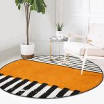 Çizgili Özel Tasarım Dijital Baskılı Turuncu Salon ve Oturma Odası Yıkanabilir Kaymaz Tabanlı Yuvarlak Halı Realhomes