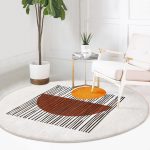 - RealHomes Dijital Baskılı Kaymaz Tabanlı Comfort Yuvarlak Halı - Realhomes  Çizgili Güneş Tasarımlı Dijital Baskılı Modern Turuncu Salon ve Oturma Odası Yıkanabilir Kaymaz Tabanlı Yuvarlak Halı Realhomes
