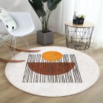 - RealHomes Dijital Baskılı Kaymaz Tabanlı Comfort Yuvarlak Halı - Realhomes  Çizgili Güneş Tasarımlı Dijital Baskılı Modern Turuncu Salon ve Oturma Odası Yıkanabilir Kaymaz Tabanlı Yuvarlak Halı Realhomes