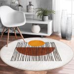 - RealHomes Dijital Baskılı Kaymaz Tabanlı Comfort Yuvarlak Halı - Realhomes  Çizgili Güneş Tasarımlı Dijital Baskılı Modern Turuncu Salon ve Oturma Odası Yıkanabilir Kaymaz Tabanlı Yuvarlak Halı Realhomes