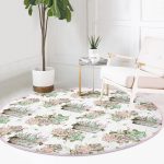 - RealHomes Dijital Baskılı Kaymaz Tabanlı Comfort Yuvarlak Halı - Realhomes  Flower ve Çiçek Demetleri Özel Tasarım Dijital Baskılı Pembe Salon Oturma Odası Yıkanabilir Kaymaz Tabanlı Yuvarlak Halı Realhomes