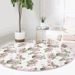 - RealHomes Dijital Baskılı Kaymaz Tabanlı Comfort Yuvarlak Halı - Realhomes  Flower ve Çiçek Demetleri Özel Tasarım Dijital Baskılı Modern Pembe Salon Oturma Odası Yıkanabilir Kaymaz Tabanlı Yuvarlak Halı Realhomes