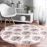 - RealHomes Dijital Baskılı Kaymaz Tabanlı Comfort Yuvarlak Halı - Realhomes  Çiçek Demetleri Özel Tasarım Dijital Baskılı Pembe Salon ve Oturma Odası Yıkanabilir Kaymaz Tabanlı Yuvarlak Halı Realhomes