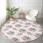 - RealHomes Dijital Baskılı Kaymaz Tabanlı Comfort Yuvarlak Halı - Realhomes  Çiçek Demetleri Özel Tasarım Dijital Baskılı Pembe Salon ve Oturma Odası Yıkanabilir Kaymaz Tabanlı Yuvarlak Halı Realhomes