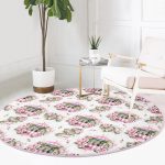 - RealHomes Dijital Baskılı Kaymaz Tabanlı Comfort Yuvarlak Halı - Realhomes  Çiçek Demetleri Özel Tasarım Dijital Baskılı Pembe Salon ve Oturma Odası Yıkanabilir Kaymaz Tabanlı Yuvarlak Halı Realhomes