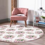 - RealHomes Dijital Baskılı Kaymaz Tabanlı Comfort Yuvarlak Halı - Realhomes  Çiçek Demetleri Özel Tasarım Dijital Baskılı Pembe Salon ve Oturma Odası Yıkanabilir Kaymaz Tabanlı Yuvarlak Halı Realhomes