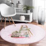 - RealHomes Dijital Baskılı Kaymaz Tabanlı Comfort Yuvarlak Halı - Realhomes  Çiçek Demetleri Özel Tasarım Dijital Baskılı Modern Pembe Mutfak Yıkanabilir Kaymaz Tabanlı Yuvarlak Halı Realhomes