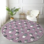 - RealHomes Dijital Baskılı Kaymaz Tabanlı Comfort Yuvarlak Halı - Realhomes  Açık Mor Zeminli Kaktüs Tasarımlı Dijital Baskılı Modern Pembe Mutfak Yıkanabilir Kaymaz Tabanlı Yuvarlak Halı Realhomes