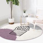 Renkli Zemin Kaktüs Tasarımlı Dijital Baskılı Modern Pembe Mutfak Yıkanabilir Kaymaz Tabanlı Yuvarlak Halı Realhomes