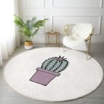 - RealHomes Dijital Baskılı Kaymaz Tabanlı Comfort Yuvarlak Halı - Realhomes  Krem Zemin Sade Kaktüs Motifli Dijital Baskılı Pembe Mutfak Yıkanabilir Kaymaz Tabanlı Yuvarlak Halı Realhomes