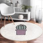 - RealHomes Dijital Baskılı Kaymaz Tabanlı Comfort Yuvarlak Halı - Realhomes  Krem Zemin Sade Kaktüs Motifli Dijital Baskılı Pembe Mutfak Yıkanabilir Kaymaz Tabanlı Yuvarlak Halı Realhomes