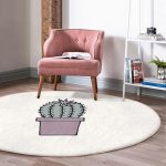 - RealHomes Dijital Baskılı Kaymaz Tabanlı Comfort Yuvarlak Halı - Realhomes  Krem Zemin Sade Kaktüs Motifli Dijital Baskılı Pembe Mutfak Yıkanabilir Kaymaz Tabanlı Yuvarlak Halı Realhomes