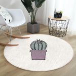 - RealHomes Dijital Baskılı Kaymaz Tabanlı Comfort Yuvarlak Halı - Realhomes  Krem Zemin Sade Kaktüs Motifli Dijital Baskılı Pembe Mutfak Yıkanabilir Kaymaz Tabanlı Yuvarlak Halı Realhomes