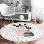 - RealHomes Dijital Baskılı Kaymaz Tabanlı Comfort Yuvarlak Halı - Realhomes  Krem Kumlama Zemin Vazo Desenli Dijital Baskılı Pembe Mutfak Yıkanabilir Kaymaz Tabanlı Yuvarlak Halı Realhomes