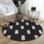 - RealHomes Dijital Baskılı Kaymaz Tabanlı Comfort Yuvarlak Halı - Realhomes  Siyah Puantiye Zeminli Kaktüs Motifli Dijital Baskılı Mutfak Yıkanabilir Kaymaz Tabanlı Yuvarlak Halı Realhomes