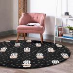 - RealHomes Dijital Baskılı Kaymaz Tabanlı Comfort Yuvarlak Halı - Realhomes  Siyah Puantiye Zeminli Kaktüs Motifli Dijital Baskılı Mutfak Yıkanabilir Kaymaz Tabanlı Yuvarlak Halı Realhomes