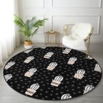 - RealHomes Dijital Baskılı Kaymaz Tabanlı Comfort Yuvarlak Halı - Realhomes  Siyah Puantiye Zeminli Kaktüs Motifli Dijital Baskılı Mutfak Yıkanabilir Kaymaz Tabanlı Yuvarlak Halı Realhomes