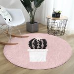 - RealHomes Dijital Baskılı Kaymaz Tabanlı Comfort Yuvarlak Halı - Realhomes  Pembe Zemin Kaktüs Motifli Dijital Baskılı Modern Mutfak Yıkanabilir Kaymaz Tabanlı Yuvarlak Halı Realhomes