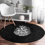 - RealHomes Dijital Baskılı Kaymaz Tabanlı Comfort Yuvarlak Halı - Realhomes  Siyah Beyaz Kozalak Motifli Dijital Baskılı Salon ve Oturma Odası Yıkanabilir Kaymaz Tabanlı Yuvarlak Halı Realhomes