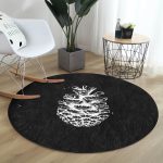 - RealHomes Dijital Baskılı Kaymaz Tabanlı Comfort Yuvarlak Halı - Realhomes  Siyah Beyaz Kozalak Motifli Dijital Baskılı Salon ve Oturma Odası Yıkanabilir Kaymaz Tabanlı Yuvarlak Halı Realhomes
