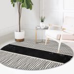 - RealHomes Dijital Baskılı Kaymaz Tabanlı Comfort Yuvarlak Halı - Realhomes  Soyut İlkel Desen Tasarımlı Dijital Baskılı Siyah Salon ve Oturma Odası Yıkanabilir Kaymaz Tabanlı Yuvarlak Halı Realhomes