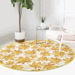 - RealHomes Dijital Baskılı Kaymaz Tabanlı Comfort Yuvarlak Halı - Realhomes Gold Yaprak Motifli Dijital Baskılı Modern Salon ve Oturma Odası Yıkanabilir Kaymaz Tabanlı Yuvarlak Halı Realhomes