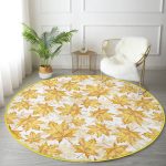 - RealHomes Dijital Baskılı Kaymaz Tabanlı Comfort Yuvarlak Halı - Realhomes Gold Yaprak Motifli Dijital Baskılı Modern Salon ve Oturma Odası Yıkanabilir Kaymaz Tabanlı Yuvarlak Halı Realhomes