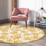 - RealHomes Dijital Baskılı Kaymaz Tabanlı Comfort Yuvarlak Halı - Realhomes Gold Yaprak Motifli Dijital Baskılı Modern Salon ve Oturma Odası Yıkanabilir Kaymaz Tabanlı Yuvarlak Halı Realhomes