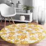 - RealHomes Dijital Baskılı Kaymaz Tabanlı Comfort Yuvarlak Halı - Realhomes Gold Yaprak Motifli Dijital Baskılı Modern Salon ve Oturma Odası Yıkanabilir Kaymaz Tabanlı Yuvarlak Halı Realhomes