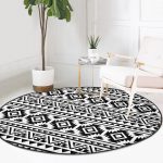 - RealHomes Dijital Baskılı Kaymaz Tabanlı Comfort Yuvarlak Halı - Realhomes İskandinav Desenli Etnik Tasarımlı Dijital Baskılı Modern Siyah Salon ve Oturma Odası Yıkanabilir Kaymaz Tabanlı Yuvarlak Halı Realhomes