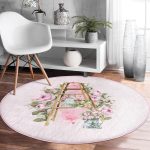 Realhomes Çiçek Köşesi Özel Tasarım Dijital Baskılı Pembe Mutfak Yıkanabilir Kaymaz Tabanlı Yuvarlak Halı Realhomes