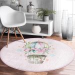 - RealHomes Dijital Baskılı Kaymaz Tabanlı Comfort Yuvarlak Halı - Realhomes  Çiçekli Balon Özel Tasarım Dijital Baskılı Modern Pembe Çocuk ve Genç Odası Yıkanabilir Kaymaz Tabanlı Yuvarlak Halı Realhomes