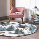 - RealHomes Dijital Baskılı Kaymaz Tabanlı Comfort Yuvarlak Halı - Realhomes Suluboya Çam Ağacı ve Geyik Tasarımlı Dijital Baskılı Modern Lacivert Salon Oturma Odası Yıkanabilir Kaymaz Tabanlı Yuvarlak Halı Realhomes