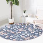 - RealHomes Dijital Baskılı Kaymaz Tabanlı Comfort Yuvarlak Halı - Realhomes Renkli Kelebek Motifli Dijital Baskılı Pembe Çocuk ve Genç Odası Yıkanabilir Kaymaz Tabanlı Yuvarlak Halı Realhomes