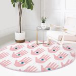 - RealHomes Dijital Baskılı Kaymaz Tabanlı Comfort Yuvarlak Halı - Realhomes  Mistik El İçinde Göz Motifli Dijital Baskılı Modern Pembe Koridor ve Antre Yıkanabilir Kaymaz Tabanlı Yuvarlak Halı Realhomes