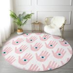 - RealHomes Dijital Baskılı Kaymaz Tabanlı Comfort Yuvarlak Halı - Realhomes  Mistik El İçinde Göz Motifli Dijital Baskılı Modern Pembe Koridor ve Antre Yıkanabilir Kaymaz Tabanlı Yuvarlak Halı Realhomes