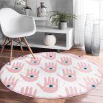 - RealHomes Dijital Baskılı Kaymaz Tabanlı Comfort Yuvarlak Halı - Realhomes  Mistik El İçinde Göz Motifli Dijital Baskılı Modern Pembe Koridor ve Antre Yıkanabilir Kaymaz Tabanlı Yuvarlak Halı Realhomes