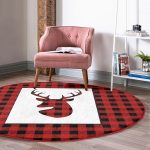 Realhomes Merry Xmas Ekose Tasarımlı Dijital Baskılı Bordo Mutfak Yıkanabilir Kaymaz Tabanlı Yuvarlak Halı Realhomes