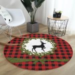 - RealHomes Dijital Baskılı Kaymaz Tabanlı Comfort Yuvarlak Halı - Realhomes  Ekose Zemin Çelenkli Geyik Motifli Dijital Baskılı Modern Bordo Mutfak Yıkanabilir Kaymaz Tabanlı Yuvarlak Halı Realhomes