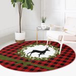 - RealHomes Dijital Baskılı Kaymaz Tabanlı Comfort Yuvarlak Halı - Realhomes  Ekose Zemin Çelenkli Geyik Motifli Dijital Baskılı Modern Bordo Mutfak Yıkanabilir Kaymaz Tabanlı Yuvarlak Halı Realhomes