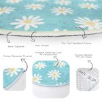 Mavi Zemin Papatya Çizimli Dijital Baskılı Modern Turkuaz Çocuk ve Genç Odası Yıkanabilir Kaymaz Tabanlı Yuvarlak Halı Realhomes