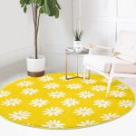 - RealHomes Dijital Baskılı Kaymaz Tabanlı Comfort Yuvarlak Halı - Realhomes  Sarı Zemin Papatya Desenli Dijital Baskılı Gold Çocuk ve Genç Odası Yıkanabilir Kaymaz Tabanlı Yuvarlak Halı Realhomes