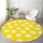 - RealHomes Dijital Baskılı Kaymaz Tabanlı Comfort Yuvarlak Halı - Realhomes  Sarı Zemin Papatya Desenli Dijital Baskılı Gold Çocuk ve Genç Odası Yıkanabilir Kaymaz Tabanlı Yuvarlak Halı Realhomes
