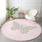 - RealHomes Dijital Baskılı Kaymaz Tabanlı Comfort Yuvarlak Halı - Realhomes  Pembe Zemin Papatyadan Kelebek Tasarımlı Dijital Baskılı Çocuk ve Genç Odası Yıkanabilir Kaymaz Tabanlı Yuvarlak Halı Realhomes