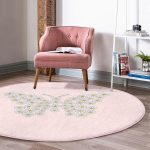- RealHomes Dijital Baskılı Kaymaz Tabanlı Comfort Yuvarlak Halı - Realhomes  Pembe Zemin Papatyadan Kelebek Tasarımlı Dijital Baskılı Çocuk ve Genç Odası Yıkanabilir Kaymaz Tabanlı Yuvarlak Halı Realhomes