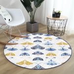 - RealHomes Dijital Baskılı Kaymaz Tabanlı Comfort Yuvarlak Halı - Realhomes Renkli Kelebekler Özel Tasarım Dijital Baskılı Lacivert Salon ve Oturma Odası Yıkanabilir Kaymaz Tabanlı Yuvarlak Halı Realhomes