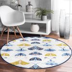 - RealHomes Dijital Baskılı Kaymaz Tabanlı Comfort Yuvarlak Halı - Realhomes Renkli Kelebekler Özel Tasarım Dijital Baskılı Lacivert Salon ve Oturma Odası Yıkanabilir Kaymaz Tabanlı Yuvarlak Halı Realhomes