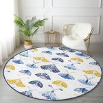 - RealHomes Dijital Baskılı Kaymaz Tabanlı Comfort Yuvarlak Halı - Realhomes Renkli Kelebekler Özel Tasarım Dijital Baskılı Lacivert Salon ve Oturma Odası Yıkanabilir Kaymaz Tabanlı Yuvarlak Halı Realhomes