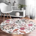 - RealHomes Dijital Baskılı Kaymaz Tabanlı Comfort Yuvarlak Halı - Realhomes  Papatya ve Gül Tasarımlı Dijital Baskılı Renkli Salon Oturma Odası Yıkanabilir Kaymaz Tabanlı Yuvarlak Halı Realhomes