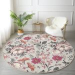 - RealHomes Dijital Baskılı Kaymaz Tabanlı Comfort Yuvarlak Halı - Realhomes  Papatya ve Gül Tasarımlı Dijital Baskılı Modern Renkli Salon Oturma Odası Yıkanabilir Kaymaz Tabanlı Yuvarlak Halı Realhomes